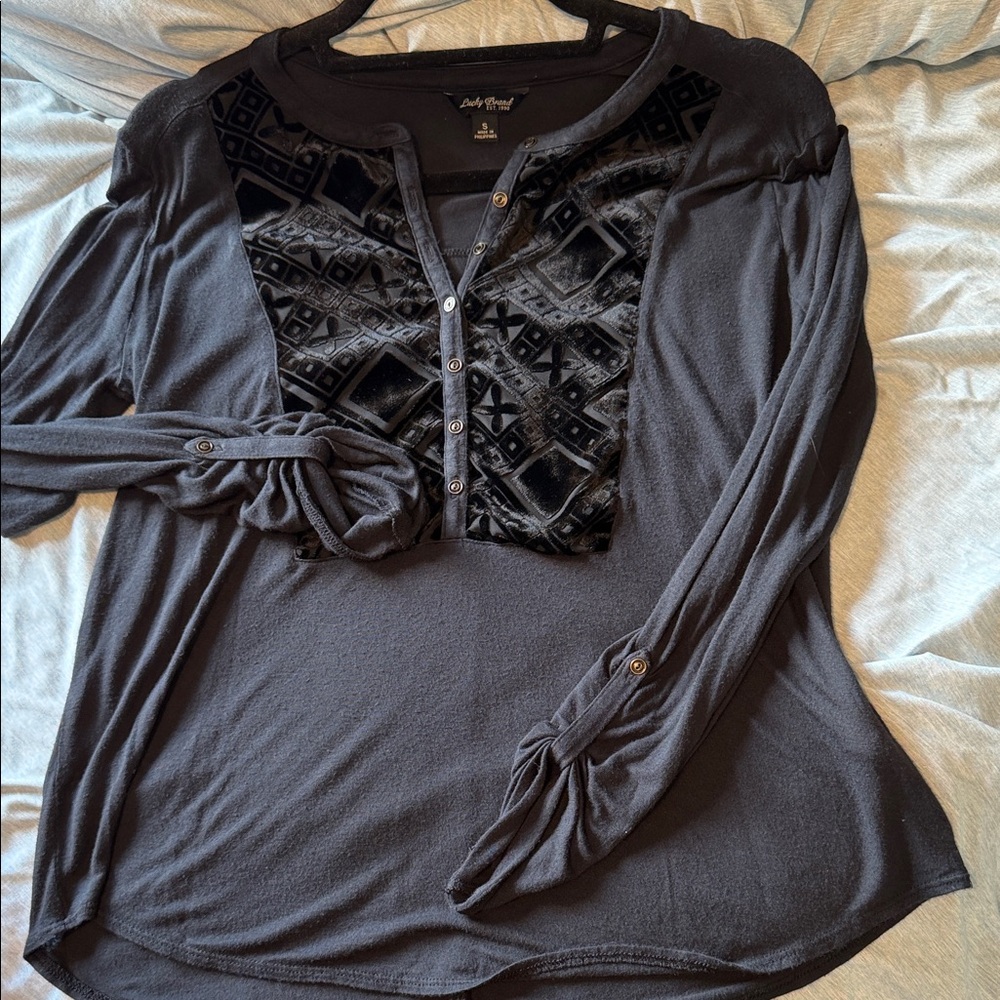 Lucky Brand Charcoal Button-Down Shirt with Patterned Detail